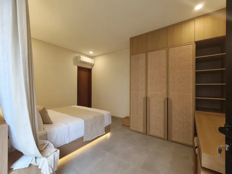 Two bedroom villa, bedroom with timber wardrobe